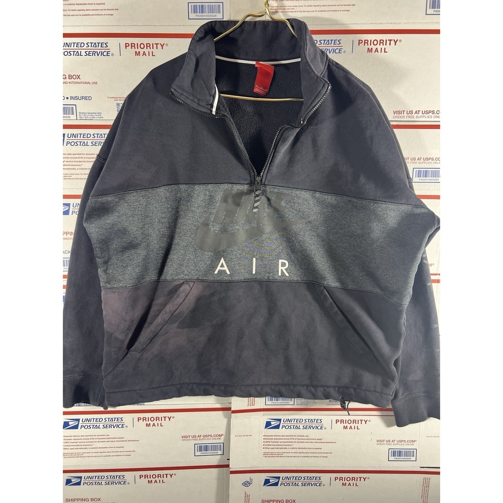 VTG NIKE AIR‎ MEN'S FLEECE 1/4 ZIP PULLOVER BLACK/GRAY JACKET 2XL Y2K